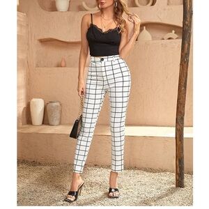 Women's White Checkered Skinny Pants